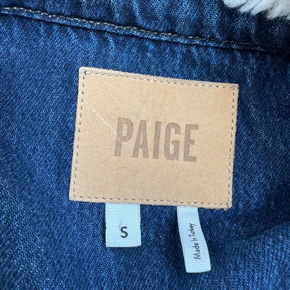 Paige Rowan Jacket Shearling Collar Dark Denim Jacket Jamee Distressed -Small - Picture 5 of 13